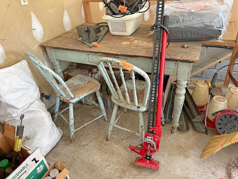 Old Pine Table with 2 Chairs & Old Oak Rain Barrel