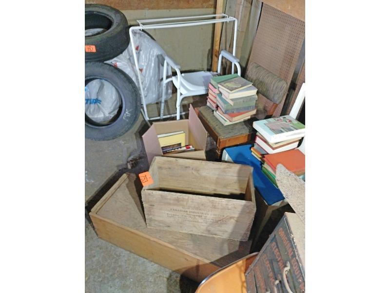 Wooden Crates, Books, Chairs, Etc.