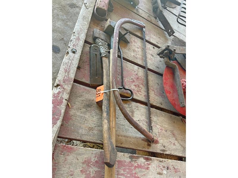 Splitting Maul, Wedge, Axe, Hay Pail, Hook & Swede Saw