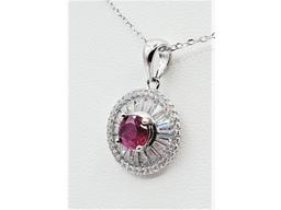 Sterling Silver Natural Enhanced Ruby (0.88ct) and CZ (1.21ct) With Sterling Silver Chain
