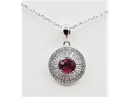 Sterling Silver Natural Enhanced Ruby (0.88ct) and CZ (1.21ct) With Sterling Silver Chain