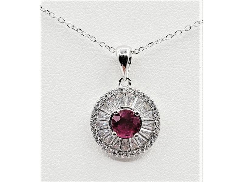 Sterling Silver Natural Enhanced Ruby (0.88ct) and CZ (1.21ct) With Sterling Silver Chain