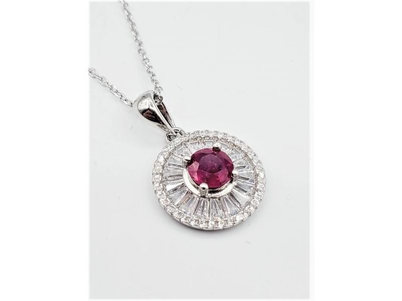 Sterling Silver Natural Enhanced Ruby (0.88ct) and CZ (1.21ct) With Sterling Silver Chain