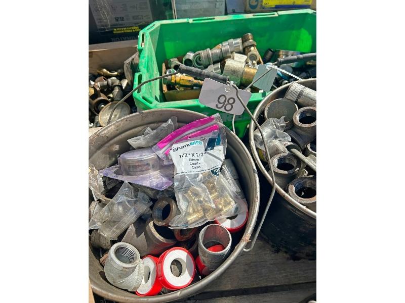 Pail of Black Pipe Fittings