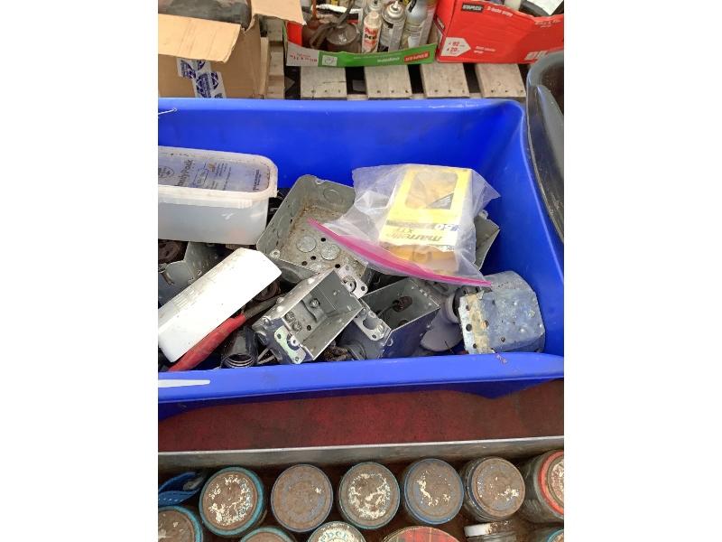 Toolbox & 6 Totes of Assorted Construction Materials