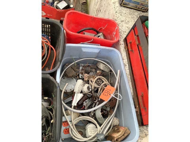 Toolbox & 6 Totes of Assorted Construction Materials