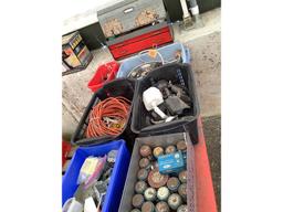 Toolbox & 6 Totes of Assorted Construction Materials