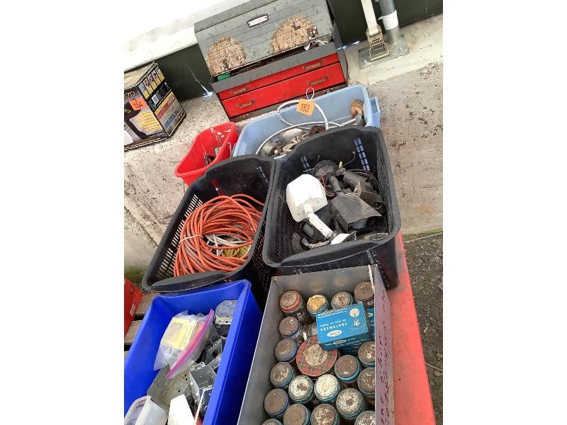 Toolbox & 6 Totes of Assorted Construction Materials