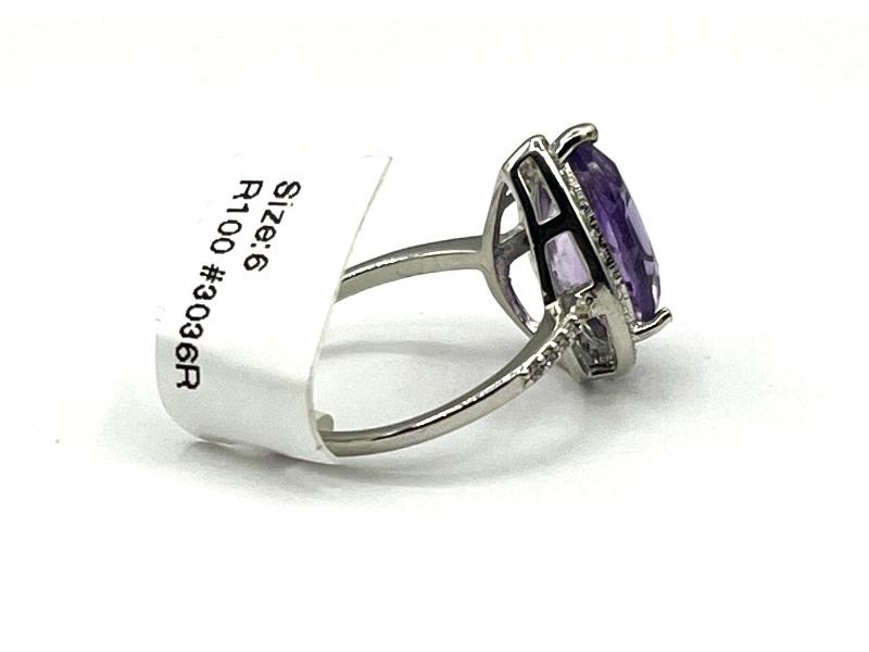 Sterling Silver Natural Amethyst (2ct) with CZ (0.15ct) Ring, Size 7