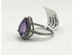 Sterling Silver Natural Amethyst (2ct) with CZ (0.15ct) Ring, Size 7