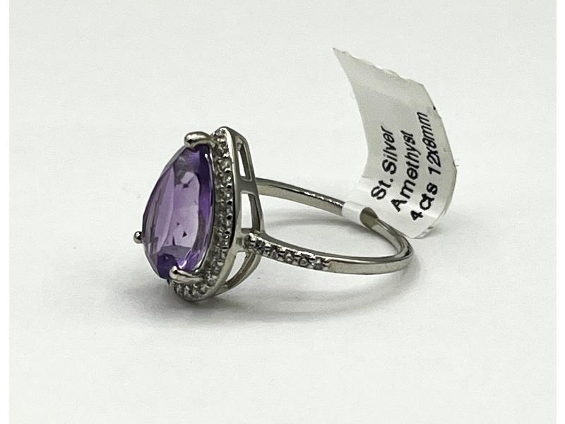 Sterling Silver Natural Amethyst (2ct) with CZ (0.15ct) Ring, Size 7
