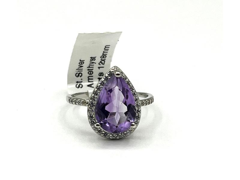Sterling Silver Natural Amethyst (2ct) with CZ (0.15ct) Ring, Size 7