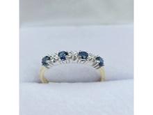 10KT Yellow and White Gold Natural Blue Sapphire with Diamond (0.03ct) Ring, Size 5.75