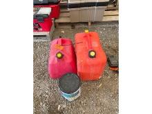 2 Gas Cans and 1 New Can of Mould Mildew Proof Interior Paint