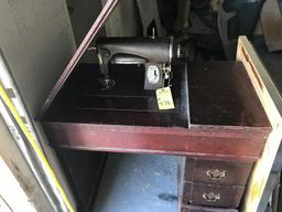 KENMORE SEWING MACHINE WITH ACCESSORIES & CABINET