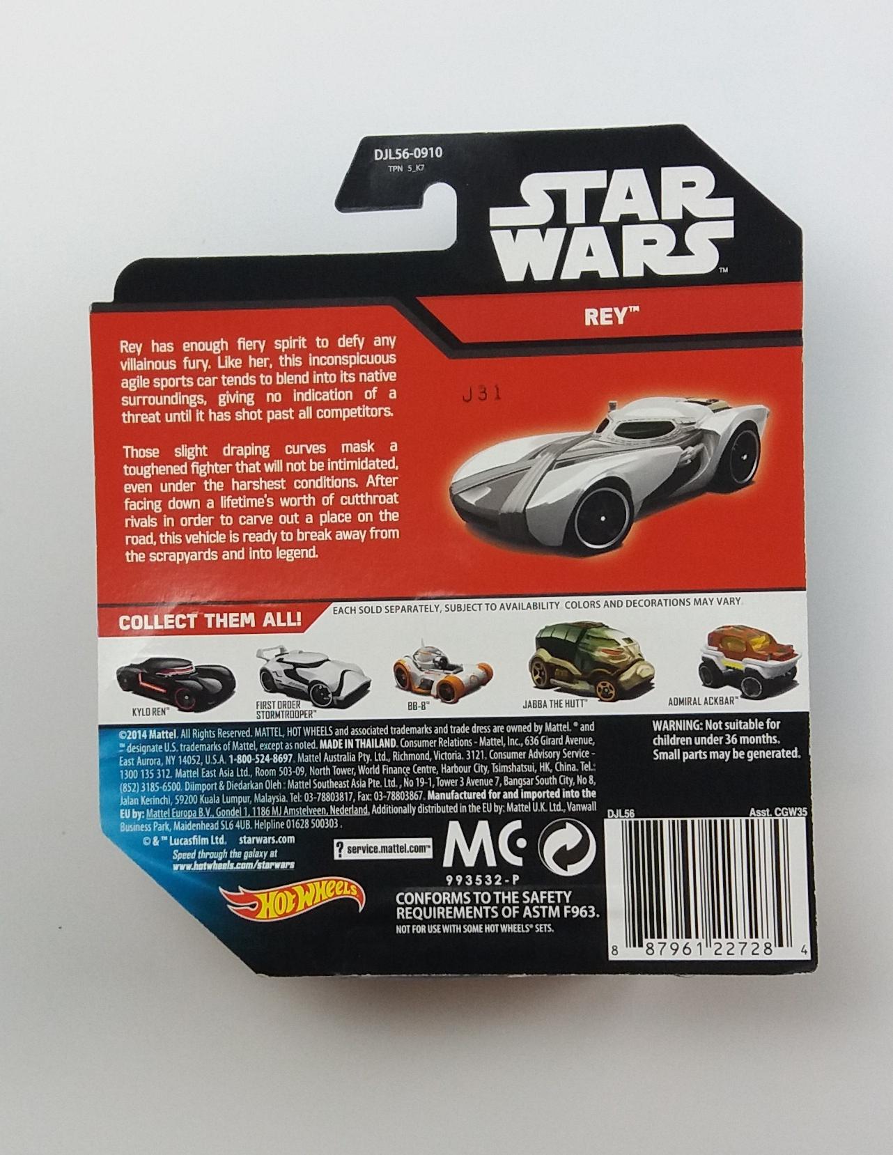 Rey Hot Wheels Star Wars Character Cars Die Cast Collectible Vehicle