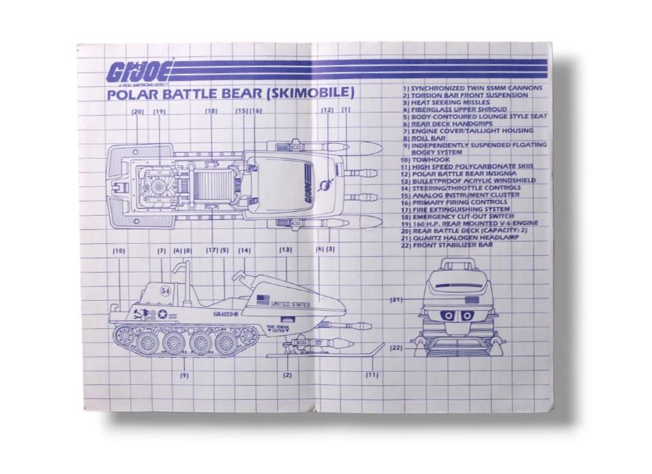 GI Joe Polar Battle Bear SkiMobile Vehicle Toy Vintage Hasbro Blueprints/Instructions