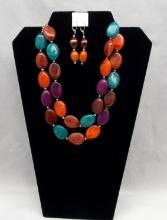Necklace & Earring Set w/ Multi-Colored Glass Beads
