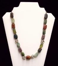 Necklace w/ Clear Stone Beads, Jade, Agate, & Black Jasper