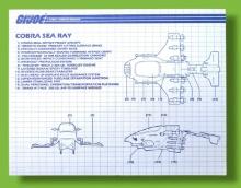 GI Joe Cobra Sea Ray Attack Submarine/Glider Vehicle Toy Vintage Hasbro Blueprints/Instructions