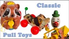 Vintage Fisher Price Pull Toy Trio | Jolly Jalopy, Little Snoopy, Roly Raccoon