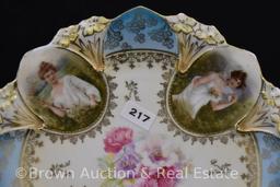 R.S. Prussia Mold 98 plate, floral center with Seasons featured in border medallions, red mark
