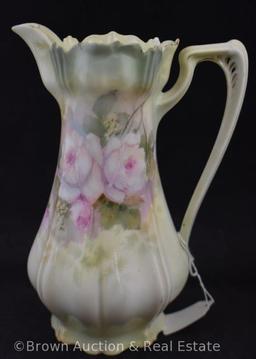 R.S. Prussia chocolate pot (missing lid) and (4) cups, red mark