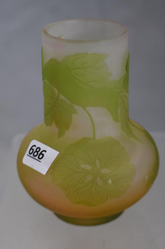 Signed Galle Cameo Glass 4"h cabinet vase