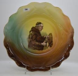 Unm. Porcelain 11"d bowl with Monk pouring ale scene