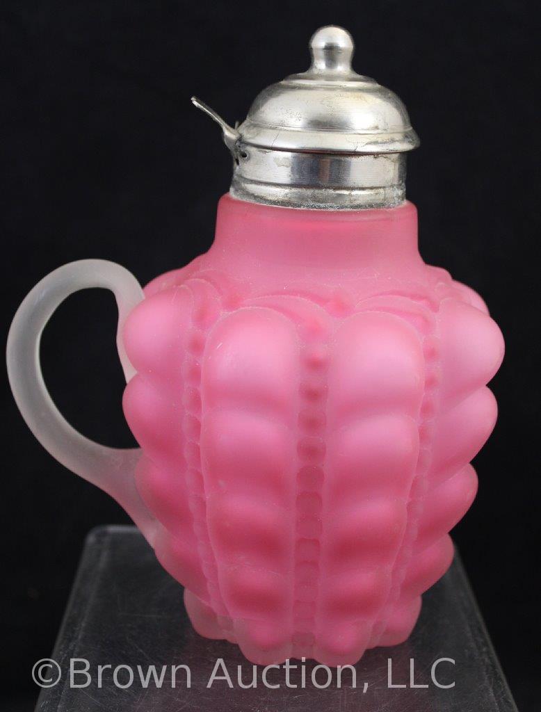 Raspberry satin 7" syrup pitcher, Gutatte pattern