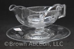 Mrkd. Heisey etched glass condiment bowl with underplate and ladle
