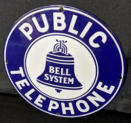 PORCELAIN SIGN BELL SYSTEM PUBLIC TELEPHONE