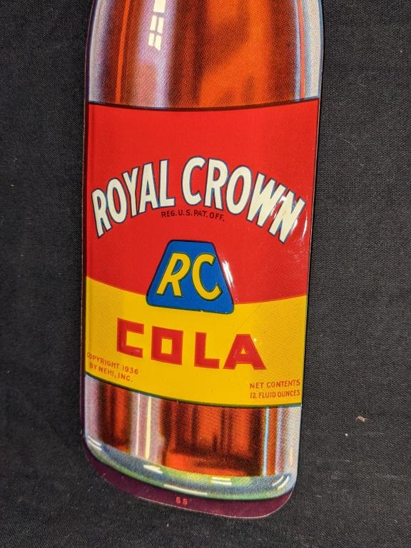NOS EMBOSSED TIN DIE CUT BOTTLE SIGN RC COLA