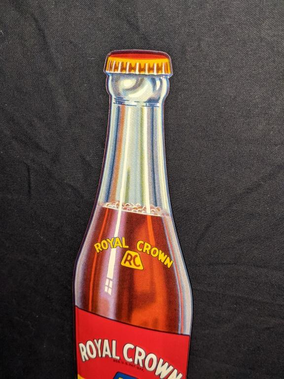 NOS EMBOSSED TIN DIE CUT BOTTLE SIGN RC COLA