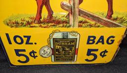 EMBOSSED TIN SIGN BULL DURHAM SMOKING TOBACCO