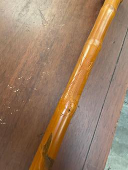36"  Vintage / collectable, Custom bamboo cane with hand carved fish deco