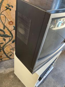 Assorted electronics and IKEA two shelf rolling cabinet . 5 pieces