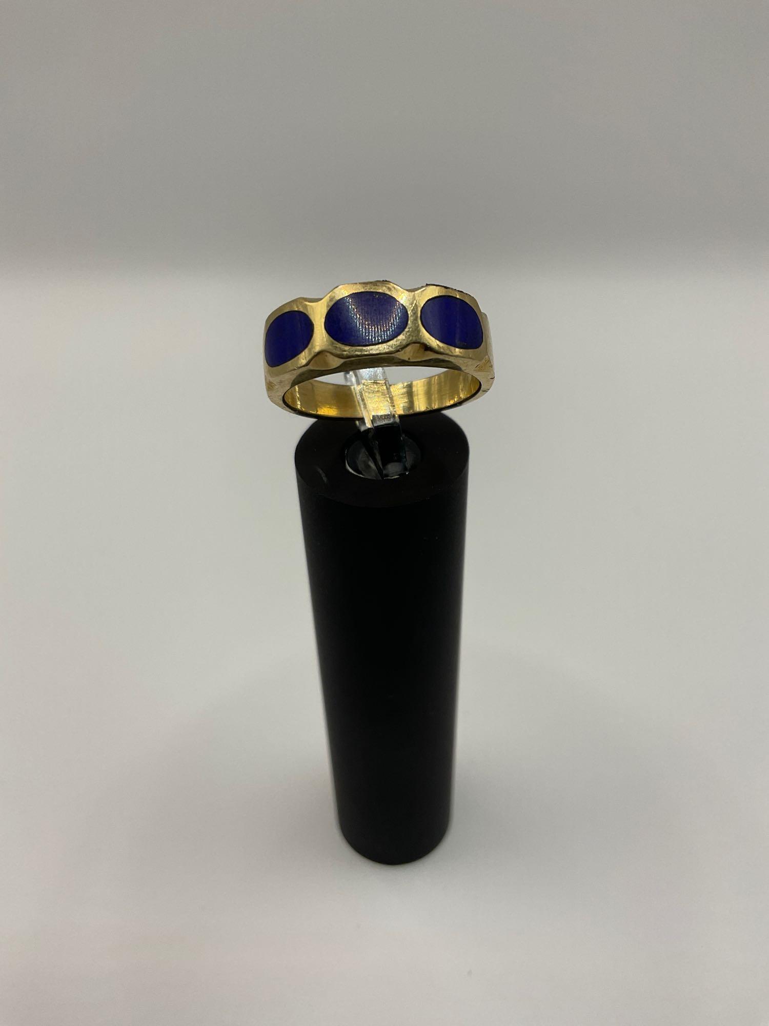 Women's Gold Ring with Blue inlay, Stamped 14k, size 9