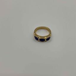 Women's Gold Ring with Blue inlay, Stamped 14k, size 9