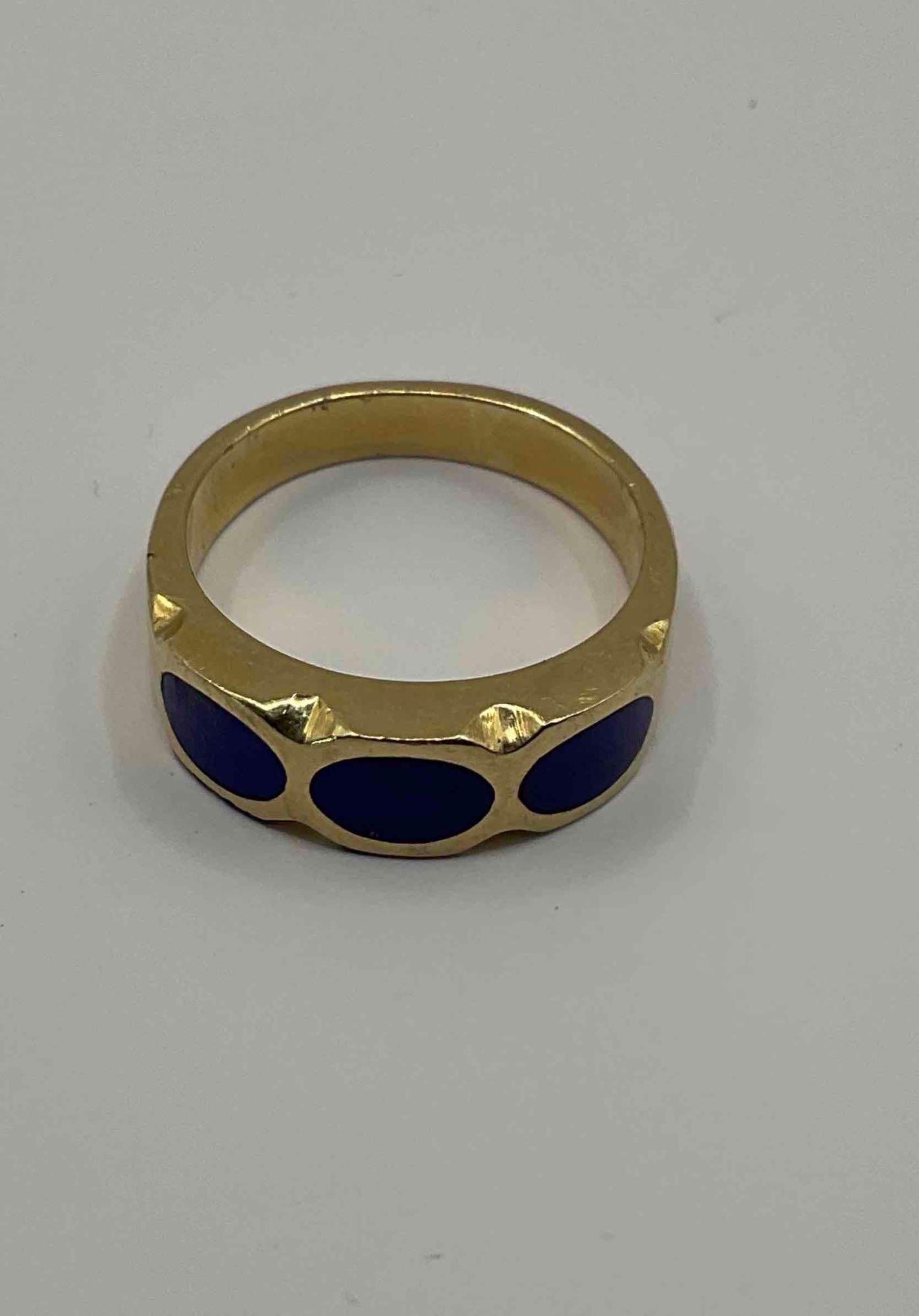 Women's Gold Ring with Blue inlay, Stamped 14k, size 9