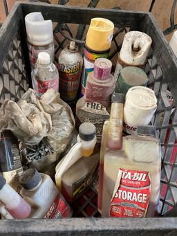 Assorted used automotive aerosol products, Sta-Bil storage fuel stabilizer & large bag of self