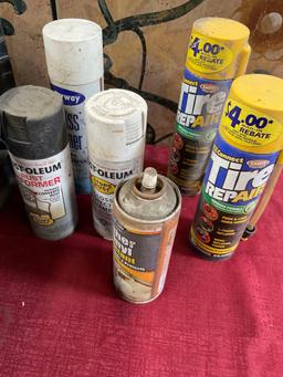 Assorted used automotive aerosol products, Sta-Bil storage fuel stabilizer & large bag of self