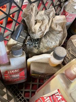 Assorted used automotive aerosol products, Sta-Bil storage fuel stabilizer & large bag of self