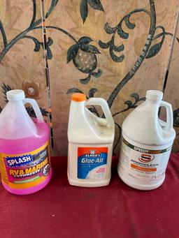 Splash RV & Marine Antifreeze, Elmers Glue all, Speedclean alkaline foaming coil cleaner.