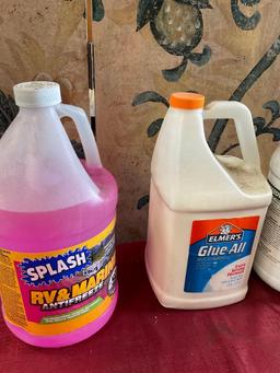 Splash RV & Marine Antifreeze, Elmers Glue all, Speedclean alkaline foaming coil cleaner.