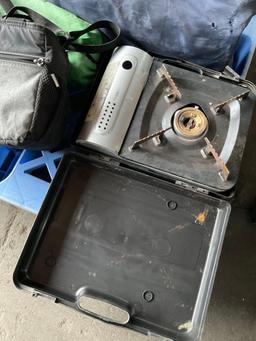 Camping items. Oven, stove, igloo container, chairs, etc. 8 pieces