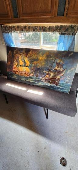 Sailing Ships, Oil on Canvas Artwork 60" x 30"