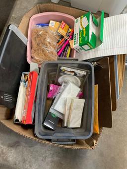 Lot of office supplies, label makers, shelving
