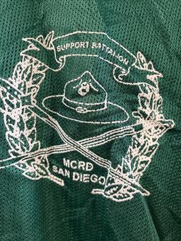 New no tags, embroidered "Support Battalion MCRD San Diego , large, green Jerseys. 50 pieces