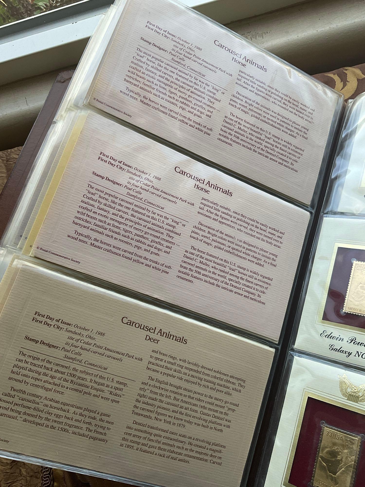 Golden Replica of Unites States stamps album with replicas on a gleaming surface 22kt gold & other
